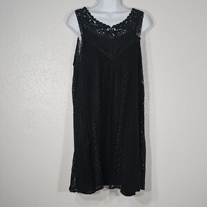 Kori Black Crochet Lace Overlay Sleeveless Round Neck Shift Dress L